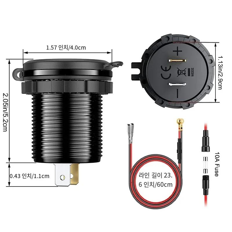 Szybka ładowarka aluminiowa ładowarka samochodowa QC3.0 z podwójnym USB z przyciskiem przełącznika wskaźnik napięcia LED do samochodów 12V/24V