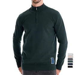 AIOPESON Męskie swetry bawełniane z zamkiem błyskawicznym w jednolitym kolorze Casual Social Knit Mock Neck Polo Swetry dla mężczyzn