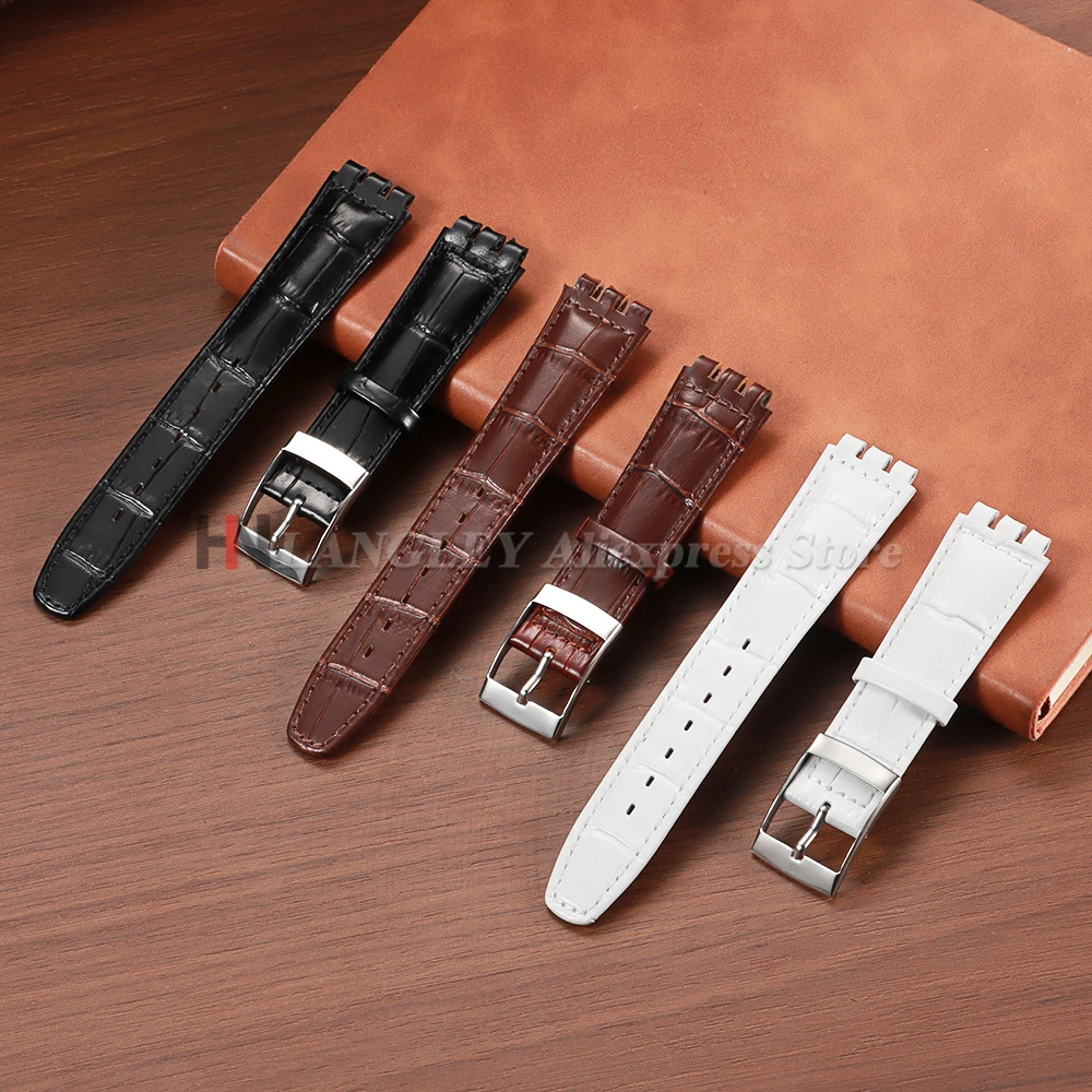 Per cinturino orologio SWATCH 17mm 19mm cinturino in vera pelle di vacchetta uomo donna impermeabile nero marrone cinturini sportivi di ricambio