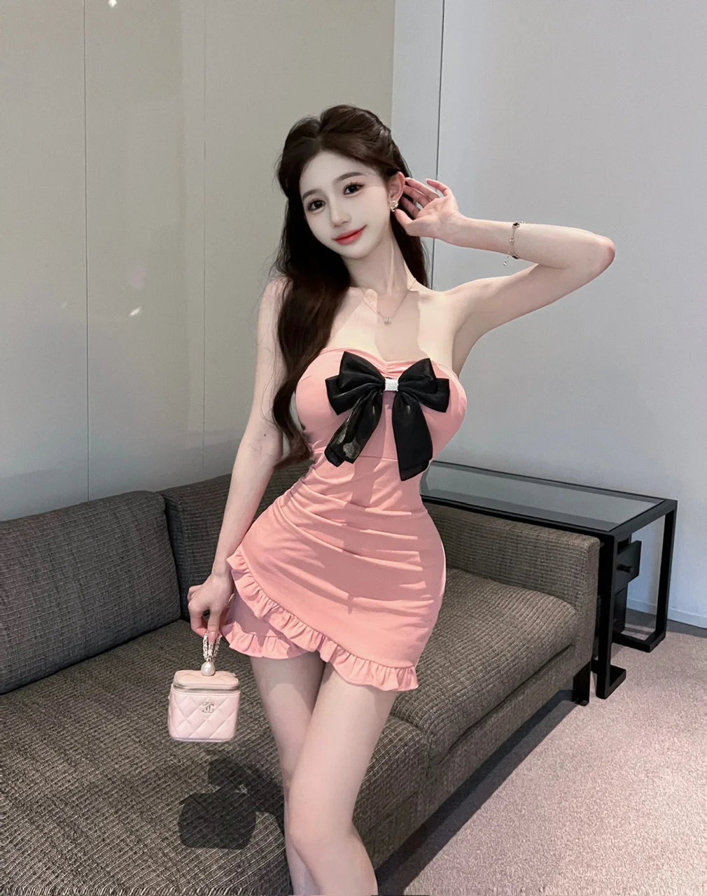 

Летнее сексуальное плиссированное женское платье Dr Pure Desire с цветочным принтом и бретельками V-Ne из полиэфирного волокна