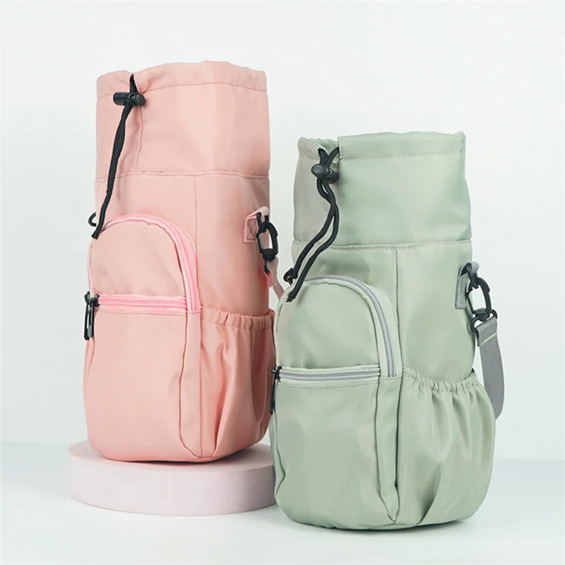 Water Bottle Carrier Insulated Water Bottle Pouch Sleeve with Shoulder Strap Phone Pocket Sling Bag for Sports Oxford