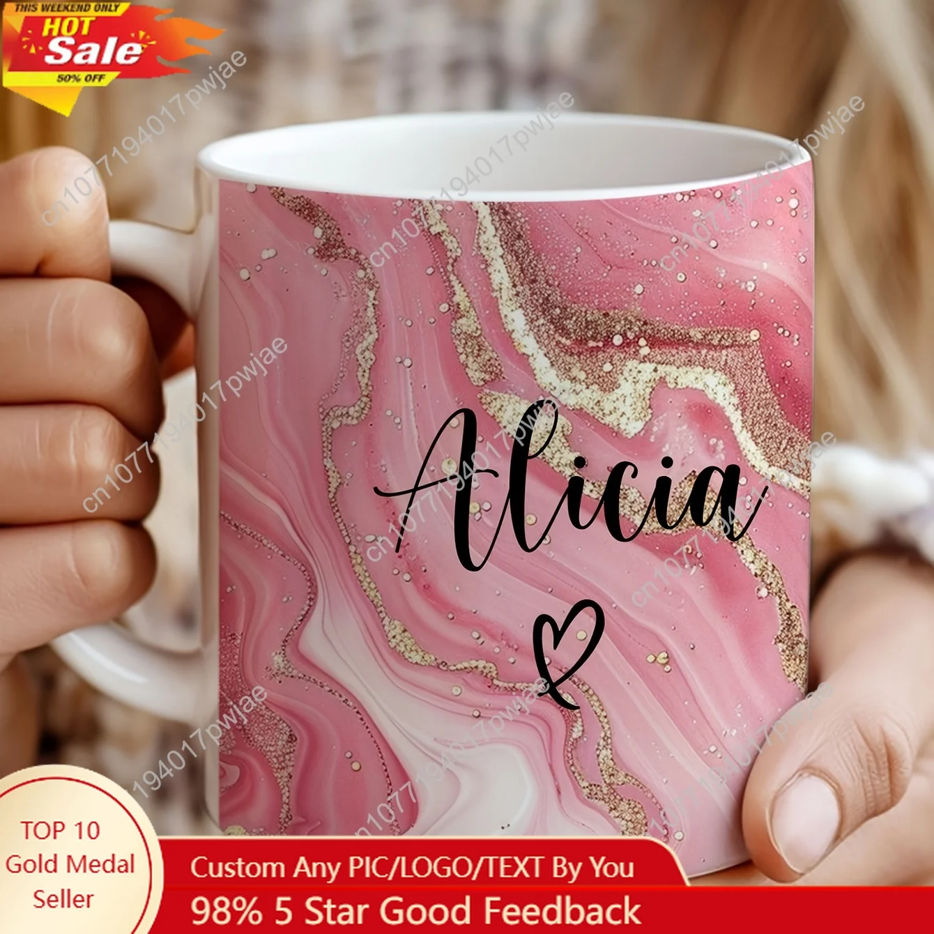 

[Custom Marble Mug] High-Quality Marble Pattern Ceramic Mug Custom Name, Insulated Coffee Cup with Non-Slip Bottom Handle |