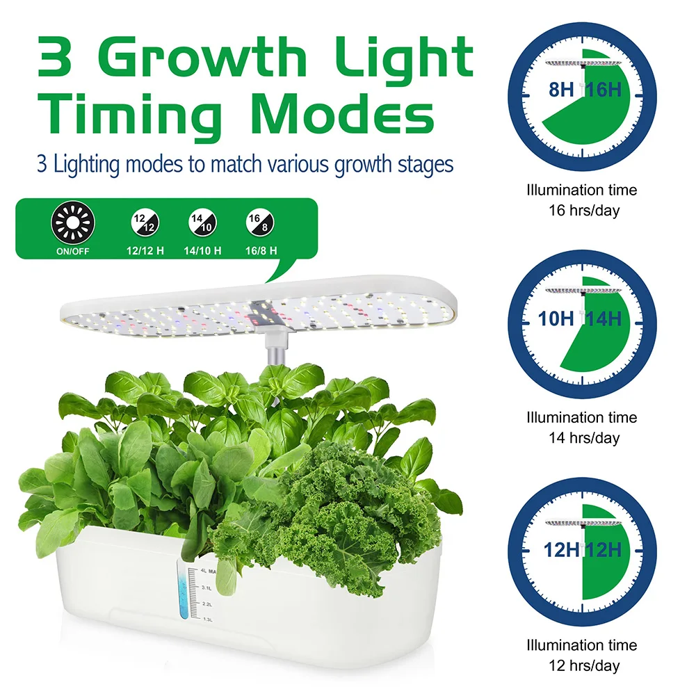 Indoor Hydroponics Sistema Crescente, 12 Pods, Kit de Germinação de Plantas, LED Crescer Luz, Altura Ajustável, Kit Jardim Erva