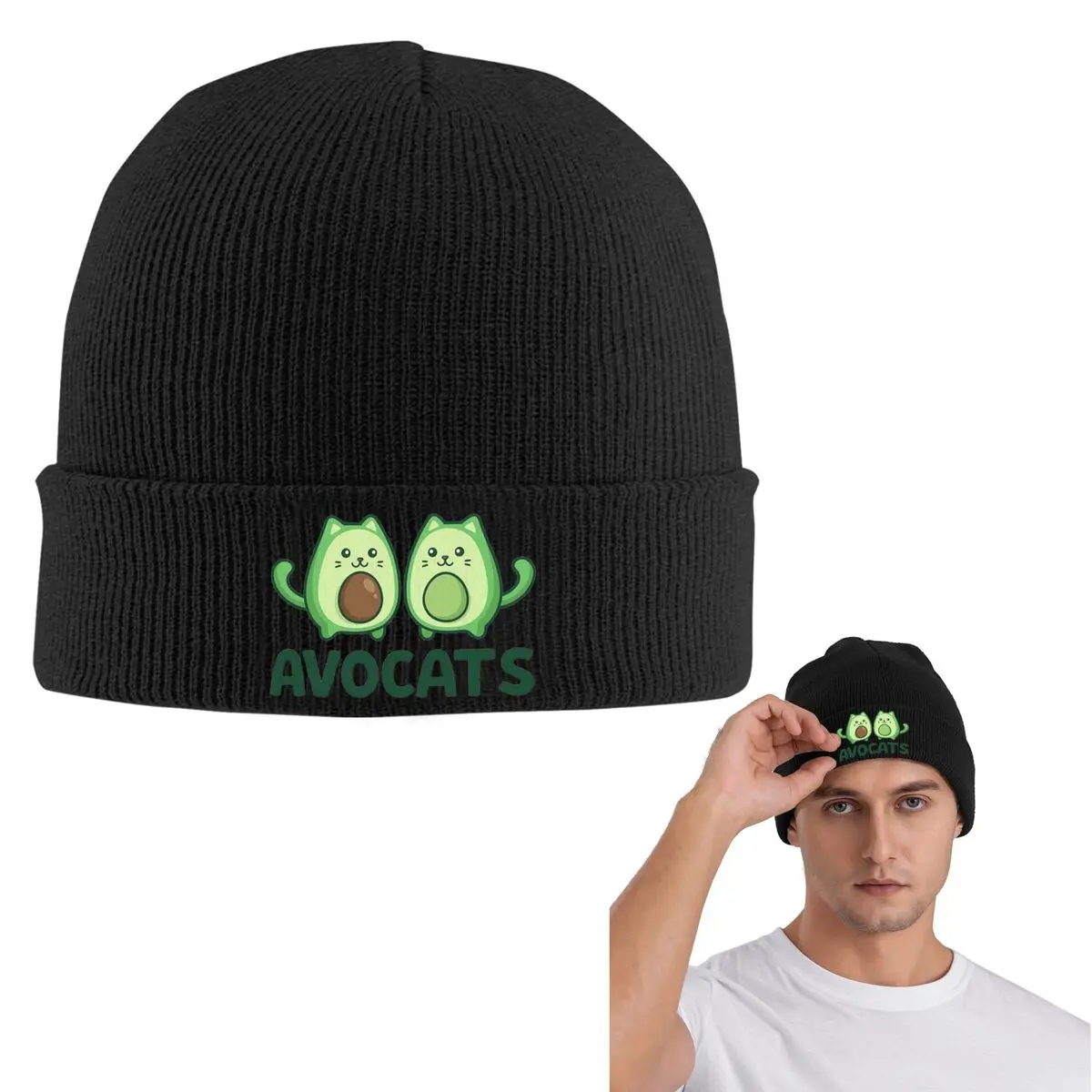 

Авокадор Забавный милый кот Авокадо Теплая вязаная шапка Хип-хоп Капот Шапка Осень Зима Уличные шапки Шапки для взрослых унисекс