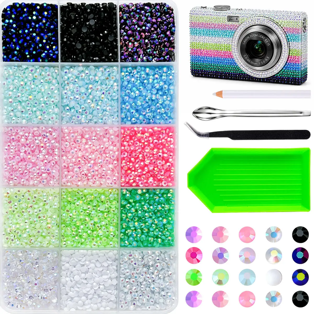 1Box 3mm Candy Colors Mini Resin Nail Rhinestones Bedazzling Kit 15 Colors Semi-circular Nail Diamond Gems DIY Phone Case Nails