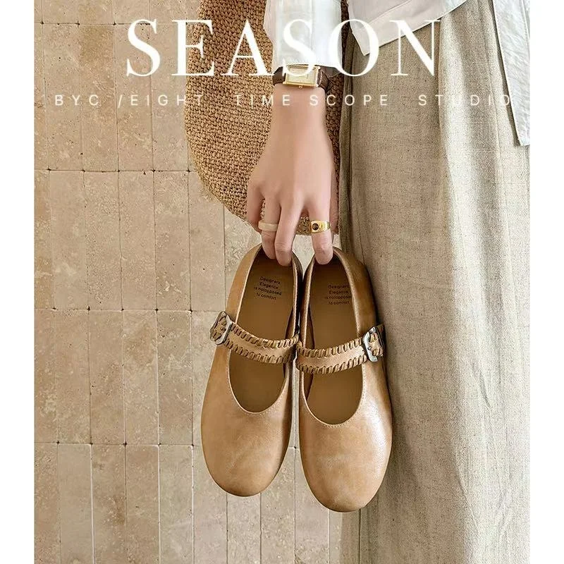 

2026 new spring autumn women pumps natural leather 22-25 cm split leather+sheepskin+pigskin buckle mary janes women shoes