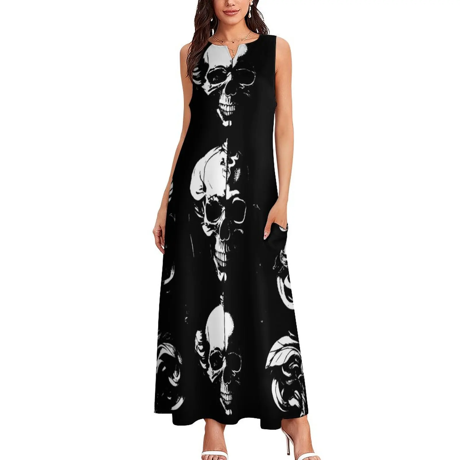 skull black and white death Long Dress Dresses for wedding party Casual dresses