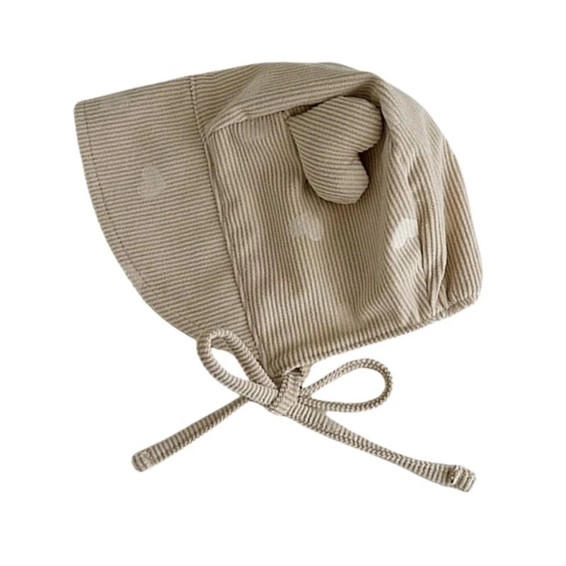 090B Heart Pattern Baby Ear Protector Hat Corduroy Fabric Hat Foldable Comfortable Baby Ear Care Hat for Easy Storage