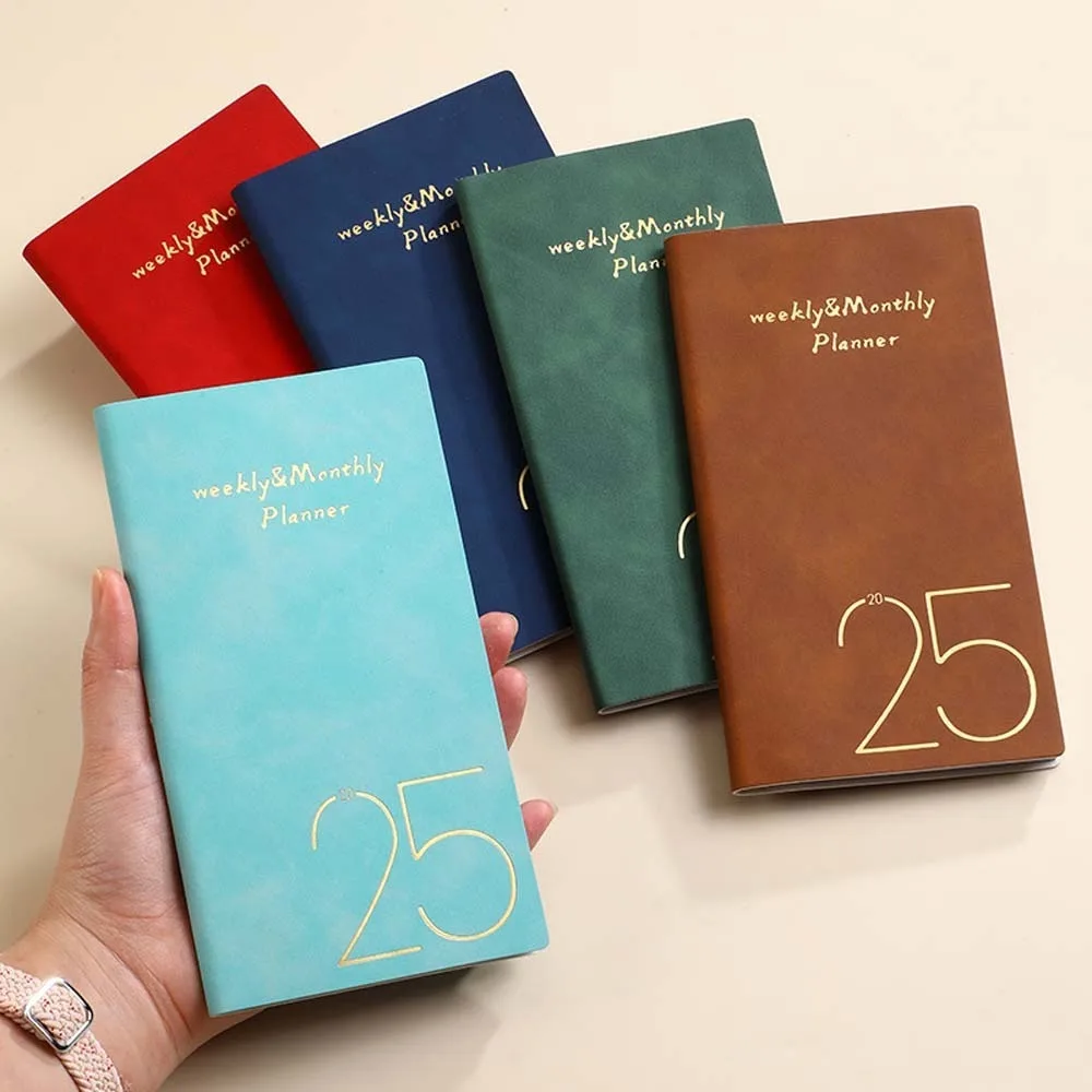 Solid Color 2025 Planner Notebook Time Organizer Daily Planner Reminder A6 Planner Notepad PU Textured Efficiency
