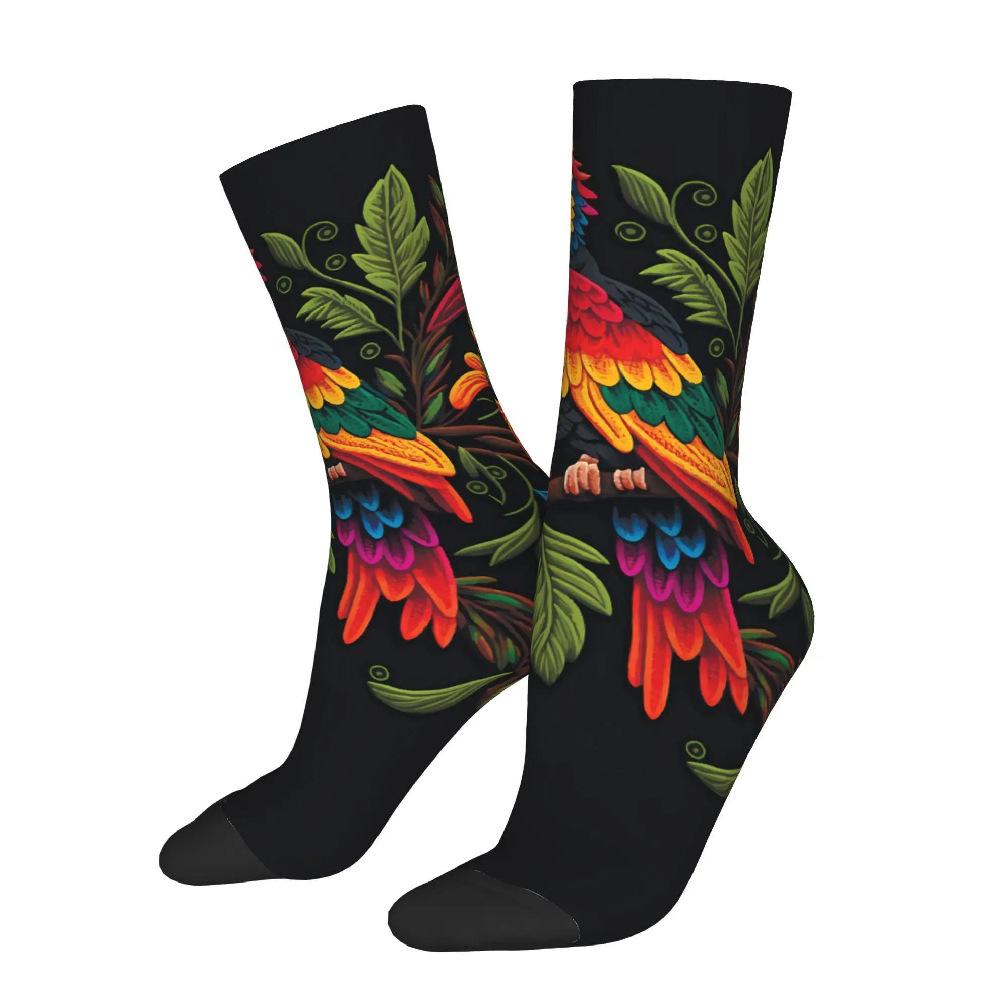 1pc Floral Parrot on the Branch Printed Men's Socks  Novelty Hip Hop Harajuku Pattern Crew Sock Casual Gift