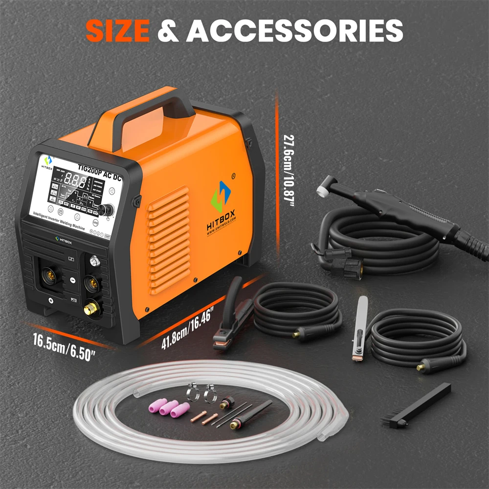 HITBOX TIG200P AC/DC Aluminium-Schweißgerät 220V 200 Ampere Intelligente Inverter-Schweißmaschine MMA/HF TIG 2T/4T Punktschweißen Arc Force Hot Start AC Balance Stick Argon Präziser Digitaler Puls-TIG-Schweißer für Edelstahlblech, Kupfer, Gusseisen – Detail 11