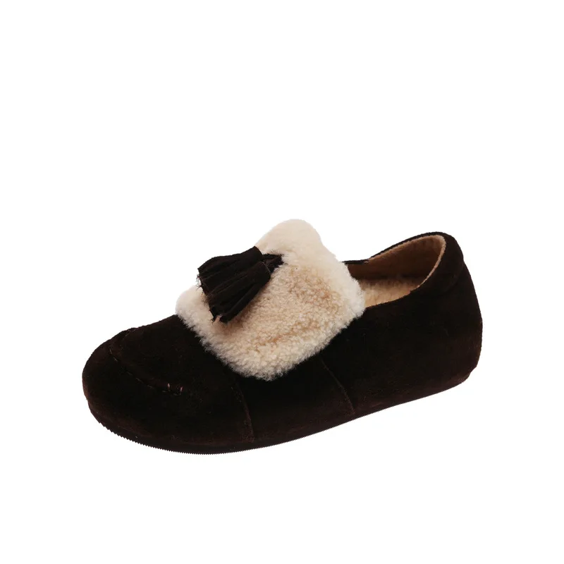 شتاء جديد صوف الضأن حذاء من الجلد للنساء ، شرابة سميكة سوليد الإسفنج كعكة وأحذية خفيفة بدون كعب النساء #6