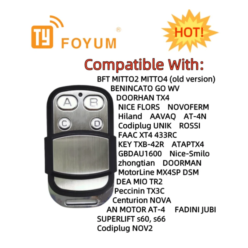 High Quality D4 TYPE Wireless Clone HCS301 Rolling code Universal Gate Garage Door Opener Remote Control 12Pcs