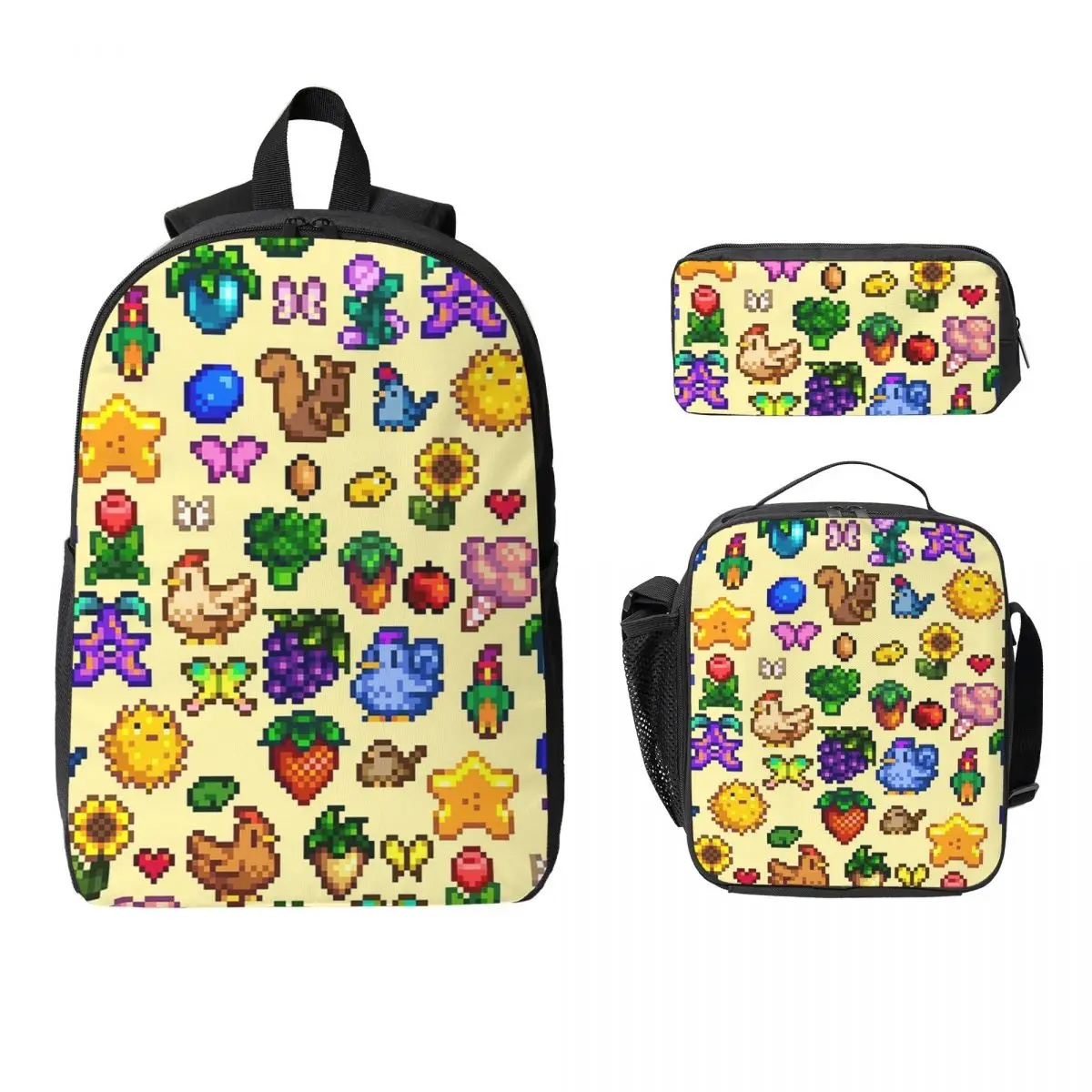 

Рюкзак Stardew Valley, студенческая сумка для книг для мальчиков и девочек, школьная сумка, сумки на плечо для ноутбука, 3 шт., изолированная сумка для обеда, пенал