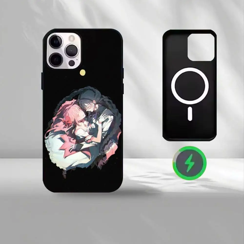 Puella Magi Madoka Magica Handyhülle für iPhone17,16,15,14,13,12,11 Max, schwarze kabellose Lade-Schutzhülle