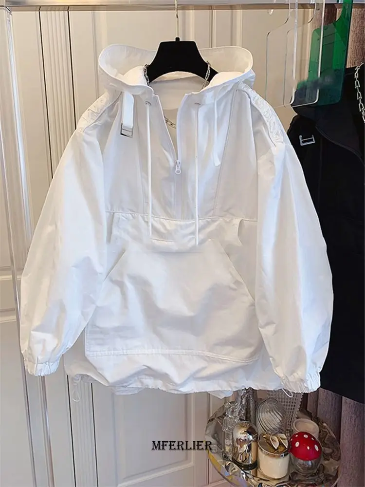 Plus Size 5XL 150kg Spring Hooded Jacket For Women Long Sleeve Windproof Jacket Pullover Oversized Outwear