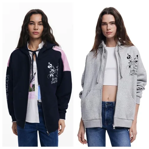 Imagen 2 del producto Camiseta informal española original europea y americana para mujer, bufanda con capucha, cárdigan con cremallera y estampado de dibujos animados a la moda