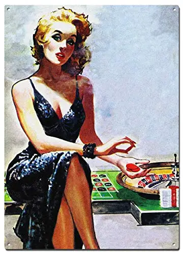 

Girl in Casino Pulp Cover Metal Tin Signs, Vintage Pulp Cover Girls Poster, Decorative Signs Wall Art Home Decor - 8X12 Inch (2