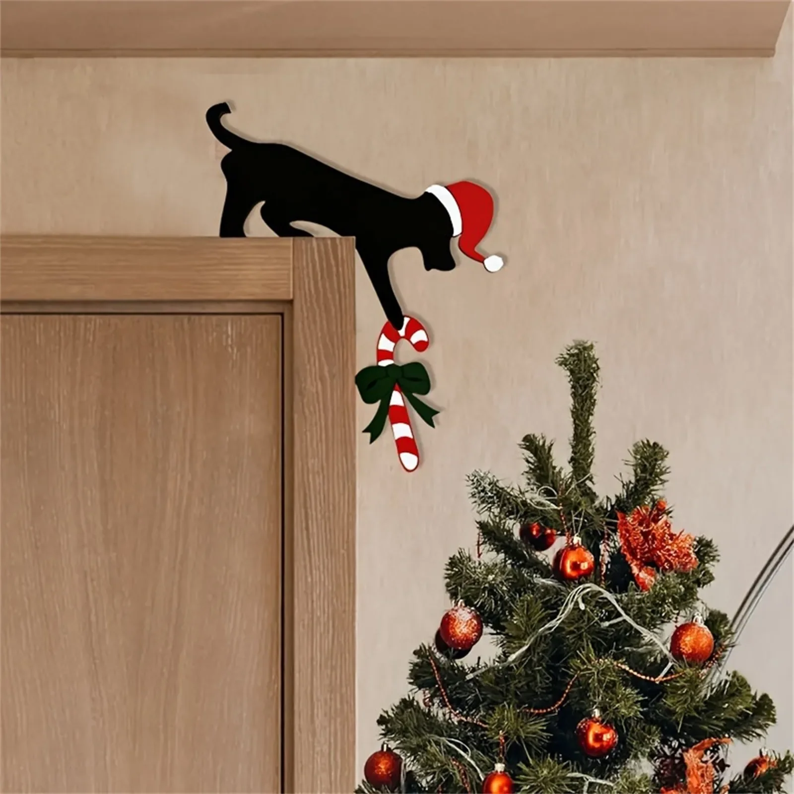 New Wooden Christmas Door Toppers Decor Christmas Door Corner Black Cat Sign Decoration Christmas Animal Door Frame Decoration