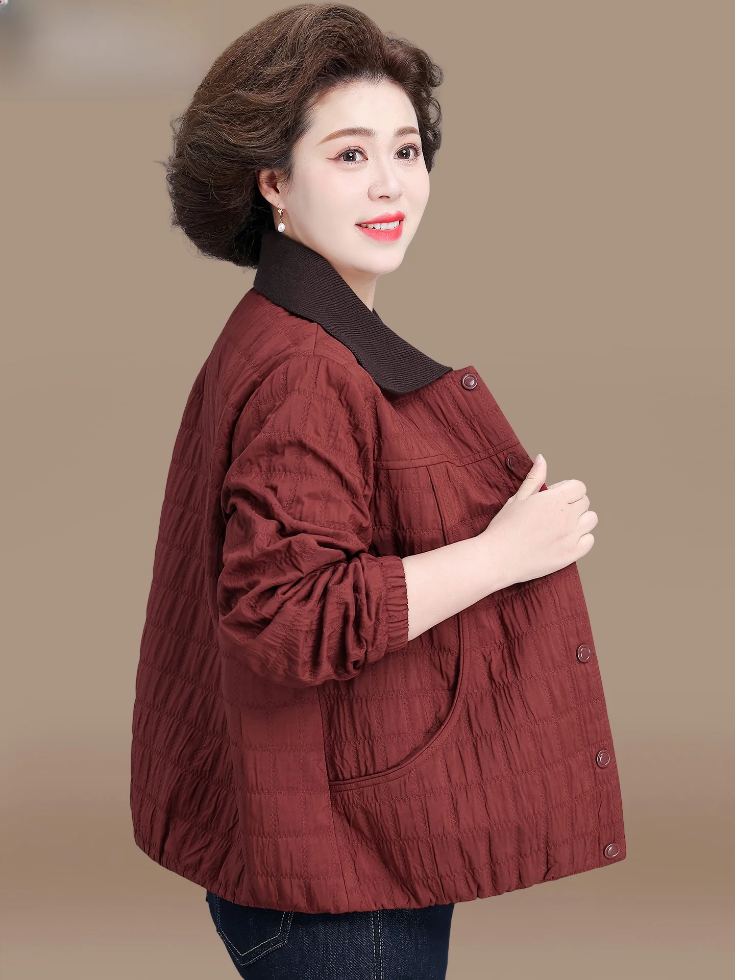 

Весенняя модная короткая куртка-кардиган для женщин среднего и старшего возраста, корейский бренд, свободный крой, полиэстер