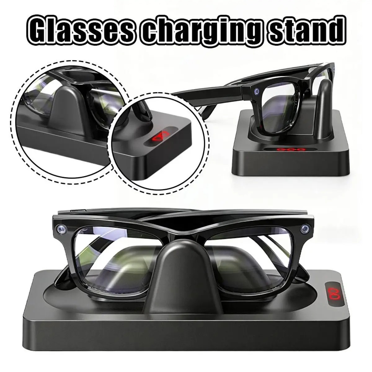 HOUSEHOLD*GOOD Charging Stand Dock for Meta Smart AI Glasses, Anti-Slip ABS Charging Base with Indicator Light Portable Charger