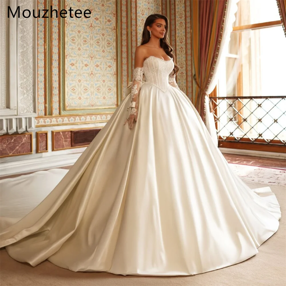 

Mouzhetee A-Line Simple Lace Preals Pleat Elegant Wedding Dresses Strapless Elegant Brides Gown Custom Made 2025