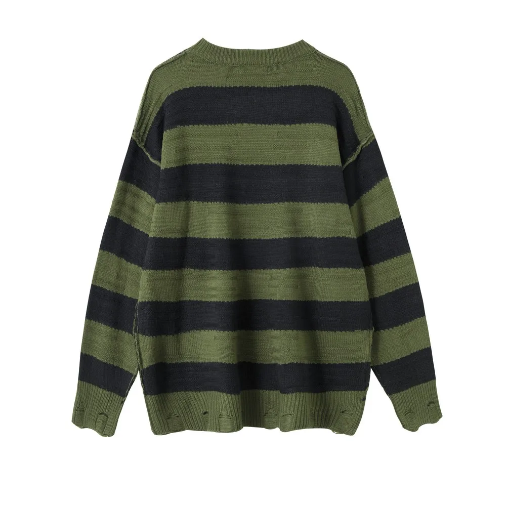 Ripped Alternative Sewing Gothic Knitted Sweaters for Women Girls Striped Oversize Streetwear Pullovers Sloth Winter Clothes