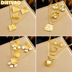 DIEYURO 316L Stainless Steel Geometric Irregular Hammered Pearl Necklace Earrings Bracelet Set Women New Trend Jewelry Gift Sets