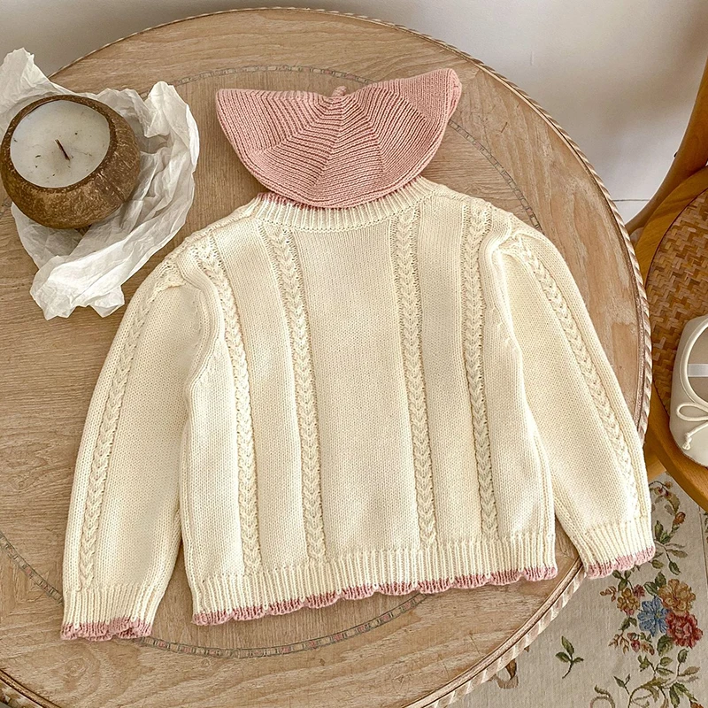 Infant Baby Girl Knitting Cardigan V-neck Flower Embroidery Long Sleeve Cardigan Coat Autumn Spring Toddler Baby Girls Sweater