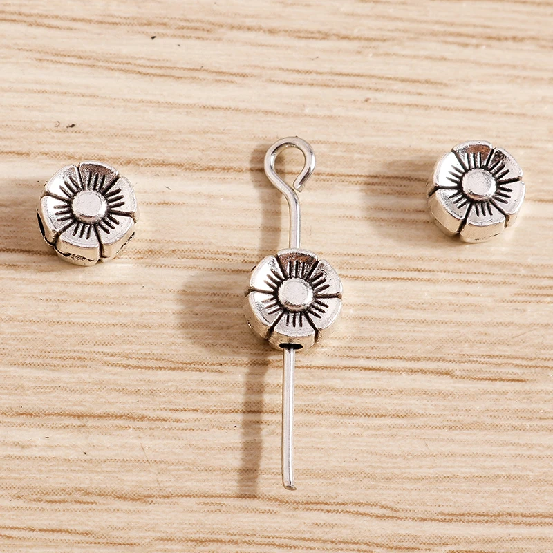 Tusember 50 Stück Antiksilberfarbene Metallperlen Tier Fisch Blume Schmetterling Charm Spacer Perlen für Schmuckherstellung DIY Armbänder – Detail 13