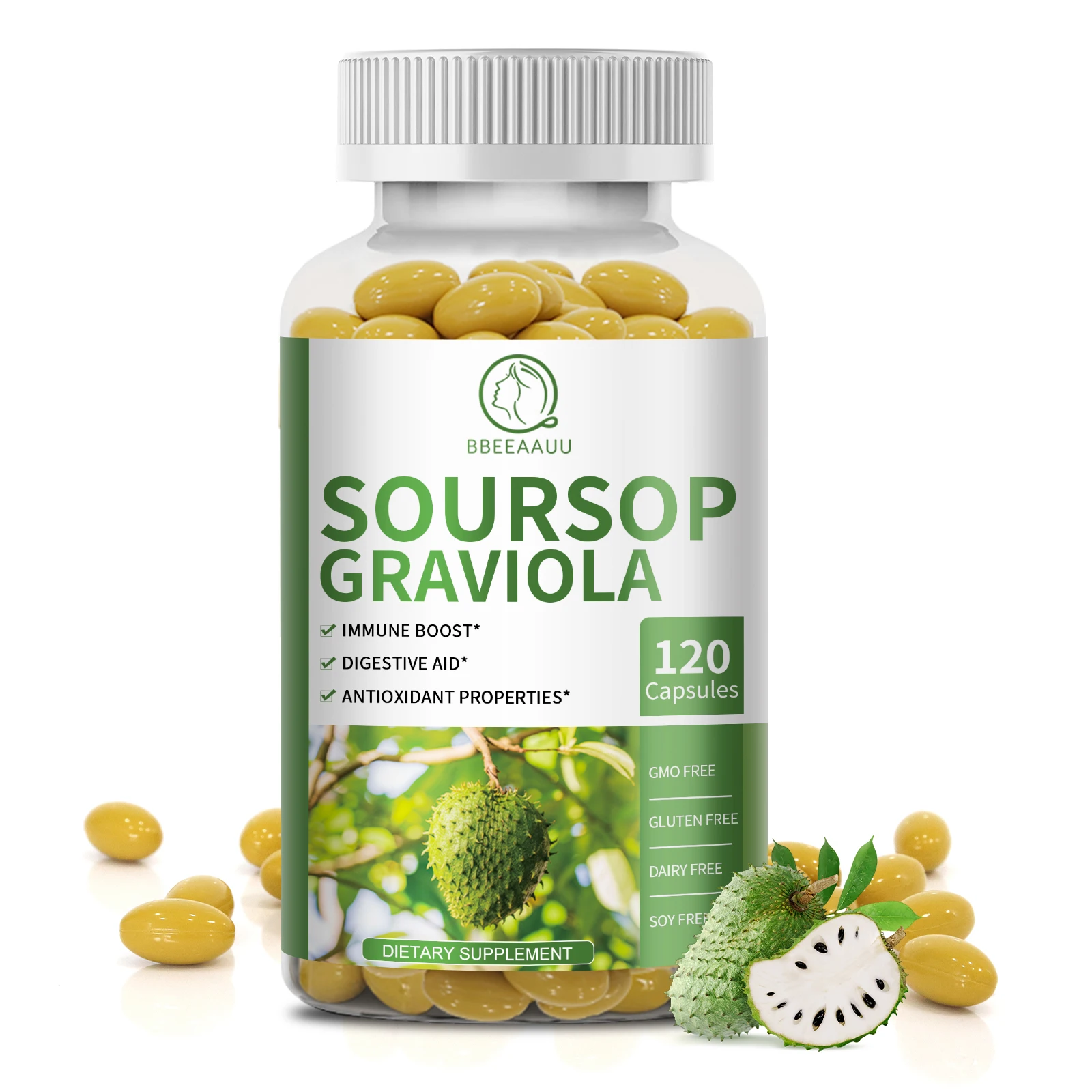 BBEEAAUU Soursop Capsules Support Digestion & Liver Health Cell Support and Regeneration Antioxidant Skin Care Enhances Immunity