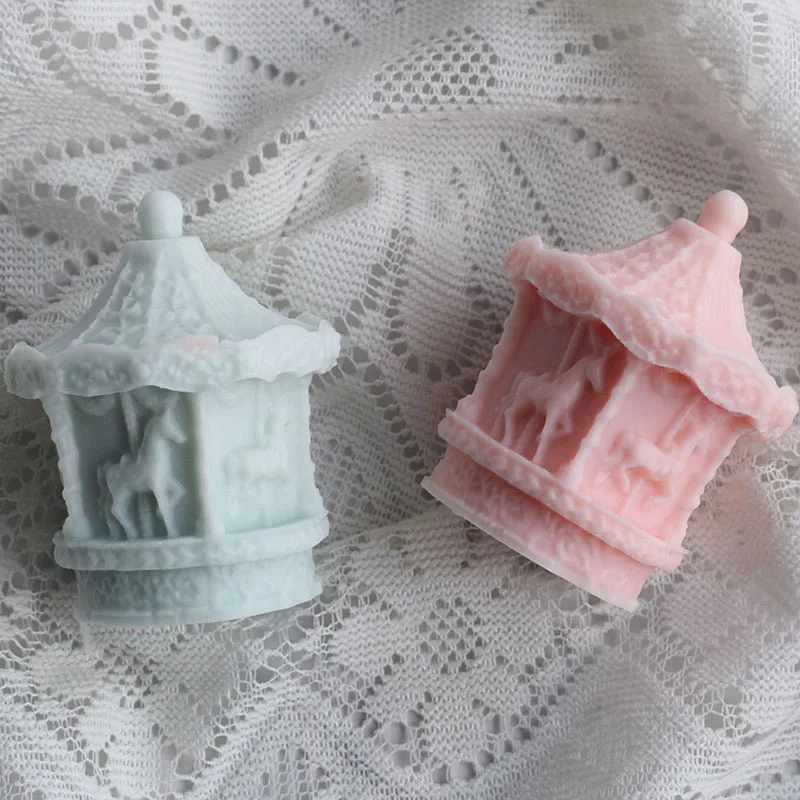 Playground Carousel Silicone Candle Mold Relief Horse Soap Resin Plaster Making Tool Castle Chocolate