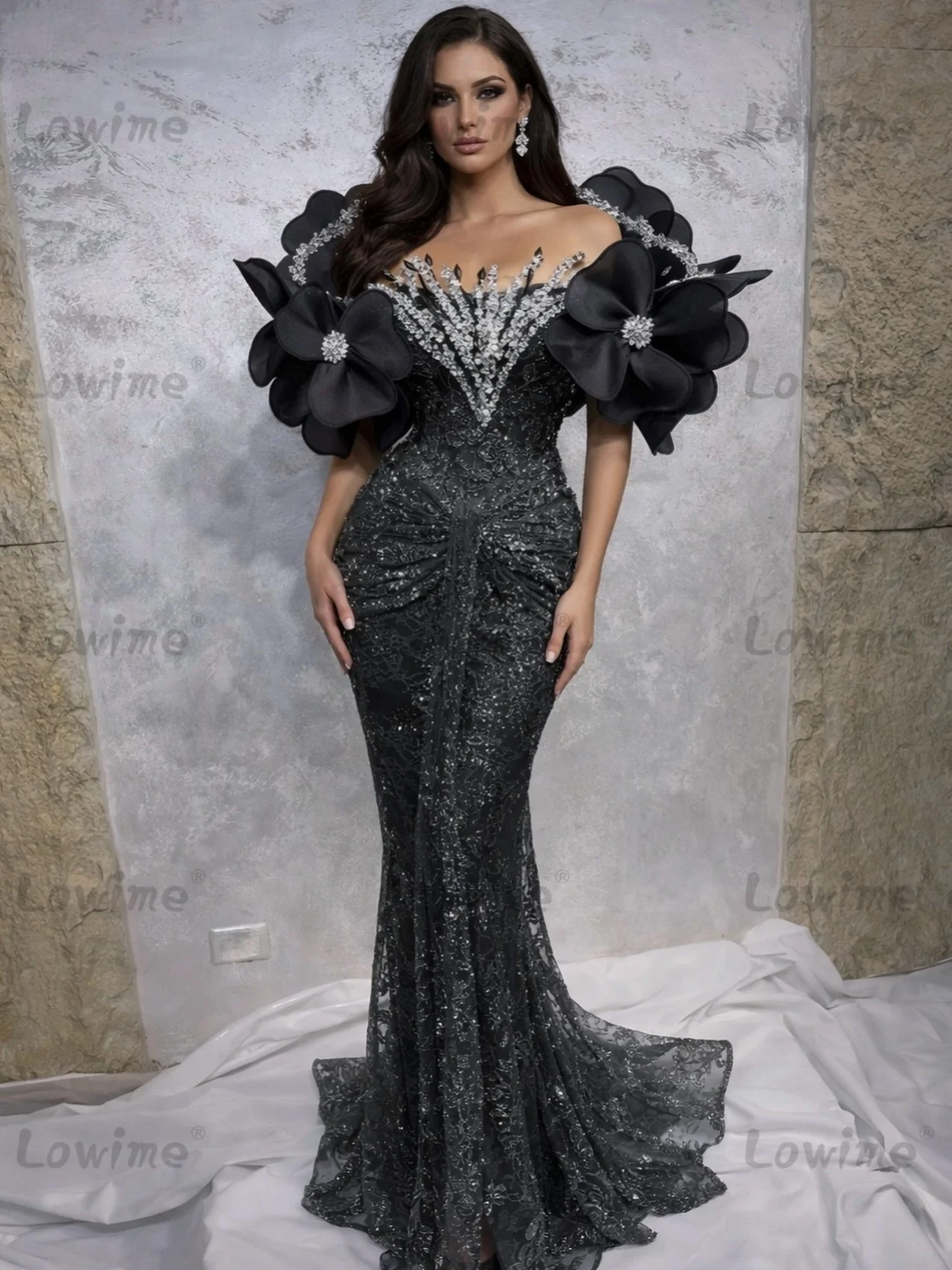 

Цветы ручной работы, черные платья русалки для выпускного вечера, длинные женские вечерние платья с открытыми плечами, вечерние платья на день рождения, платья по индивидуальному заказу 2026