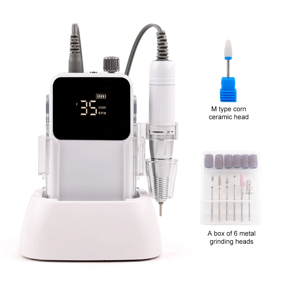SIMINAIL Rechthoekige nagelboor Oplaadbare desktopbasis 35000 RPM Manicure Elektrische machine Nagelvijl Pedicure Snoerloos boren
