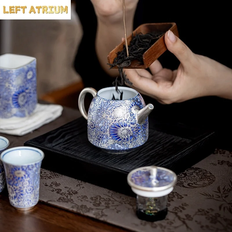 Ceramics Gilded Silver  Sunflowe One pot and two cups Tea Pot, Kung Fu Tea Set, Household High end Tea Pot, Kettle Pot Gift Box
