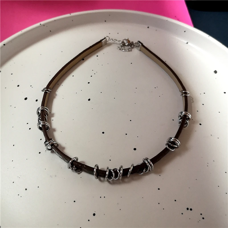 Vintage Leder Braun Stein Sonne Schmetterling Anhänger Halsband Schlüsselbein Kette Seil Halskette Für Frauen Männer Trendy Grunge Y2K Schmuck
