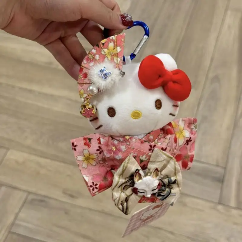 Sanrio Hello Kitty Pp Cotton Kimono Doll Palm Toy Desktop Decoration Doll Backpack Zipper Pendant Friend Brithday Ideal Gift