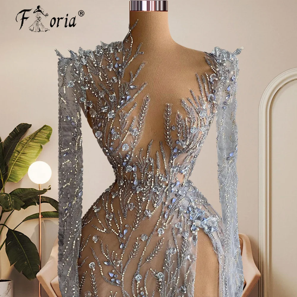 Robe de Soirée Élégante avec Perles en Clip, Col Transparent, Sexy, Fente Latérale, VincFormelle, Bal, Quelle que soit la Tenue de Célébrité