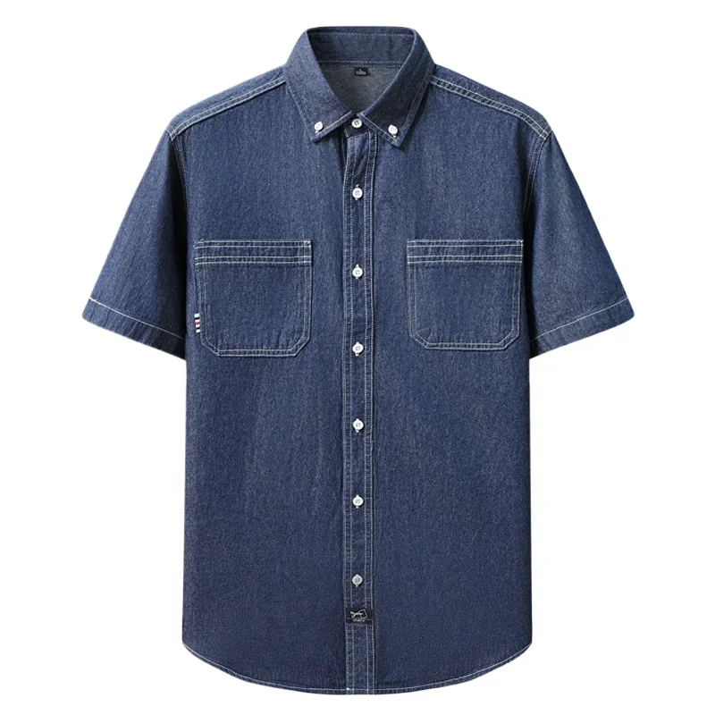 

Denim Jeans Men Shirts Camisa Cowboy Hombre 2025 Vintage Workwear Summer Mens Causal Double Pockets Short Sleeve Western Shirt