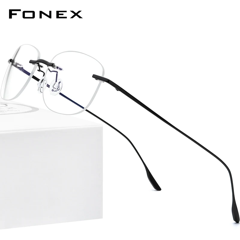 FONEX Alloy Glasses Frame Men 2024 New Rimless Square Eyeglasses Women Korean Eyewear 8107