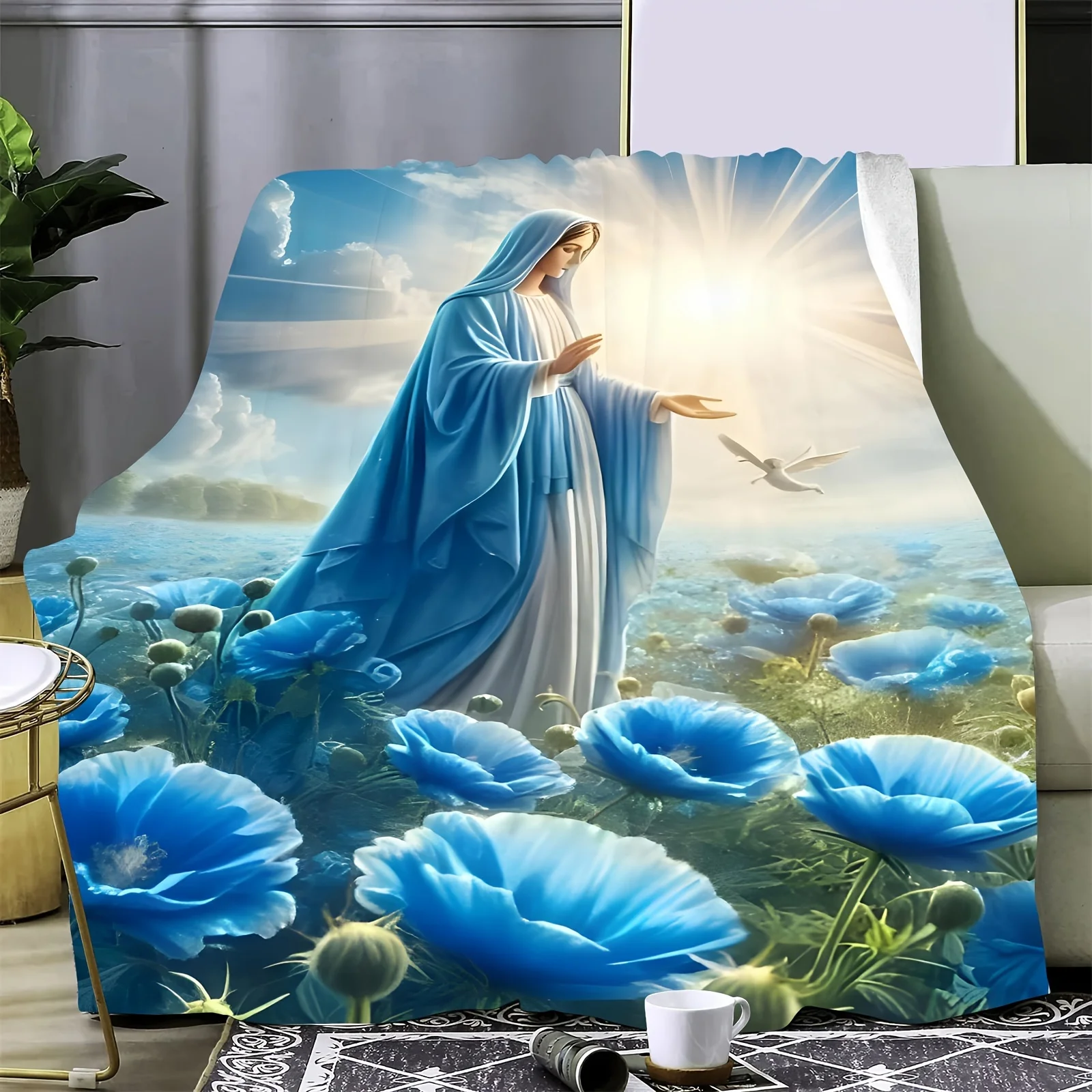 Ultra-Soft Virgin Mary Flannel Blanket, Christmas Decor, Perfect for Sofa & Bedroom, All-Season Cozy Wrap, Ideal Religious Gift