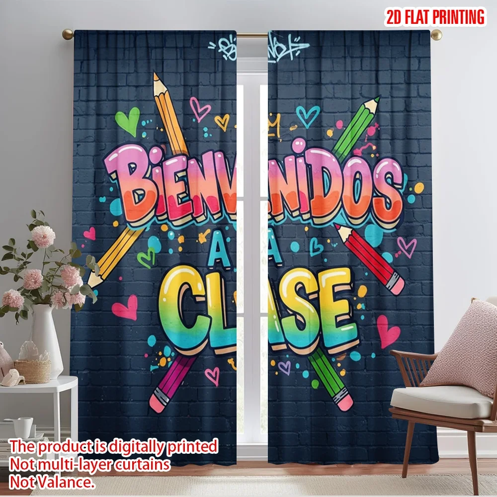 

2pcs 2D flat printing Party Curtains Welcome Class Graffiti 100% Polyester Without Electricity All Season Party & Holiday Decor