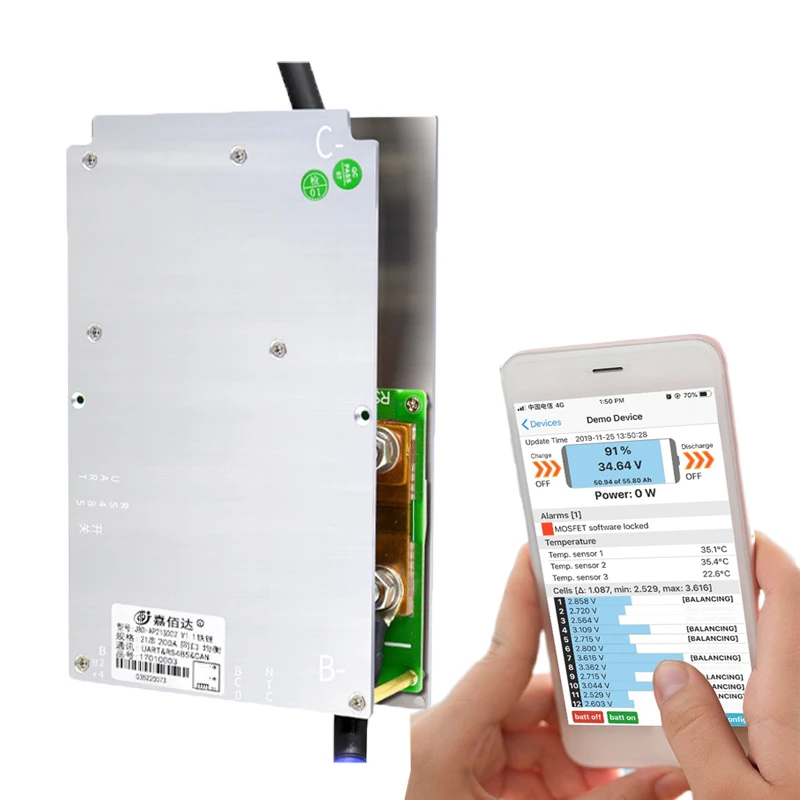 

jbd ap21s002 smart bms 200a 300a high voltage battery management system 16s 48v bms lifepo4 with relay/uart/rs485/bt/lcd