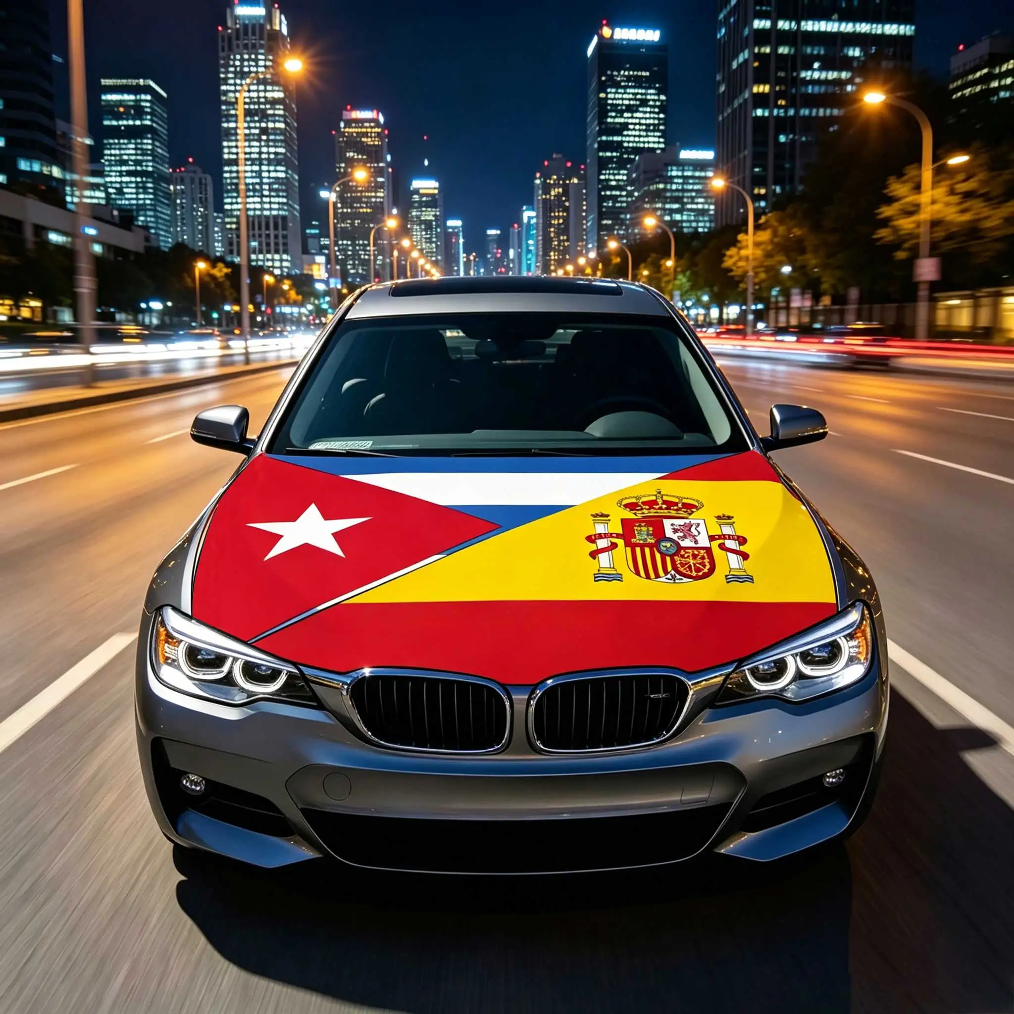 3.8x5.3fts Cuba Spain Together Friendship Flag Banner Car Hood Cover Flag Elastic Fabrics Engine Cover For Decoration