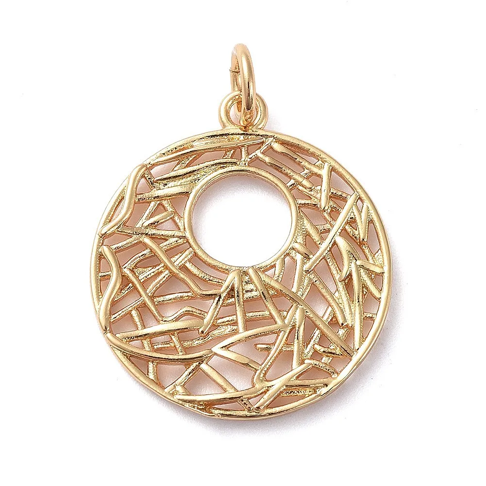 

10pcs Metal Filigree Pendants Hollow Long-Lasting Plated Flat Round Gold Plated for Making DIY Jewelry Necklace Earring Charms