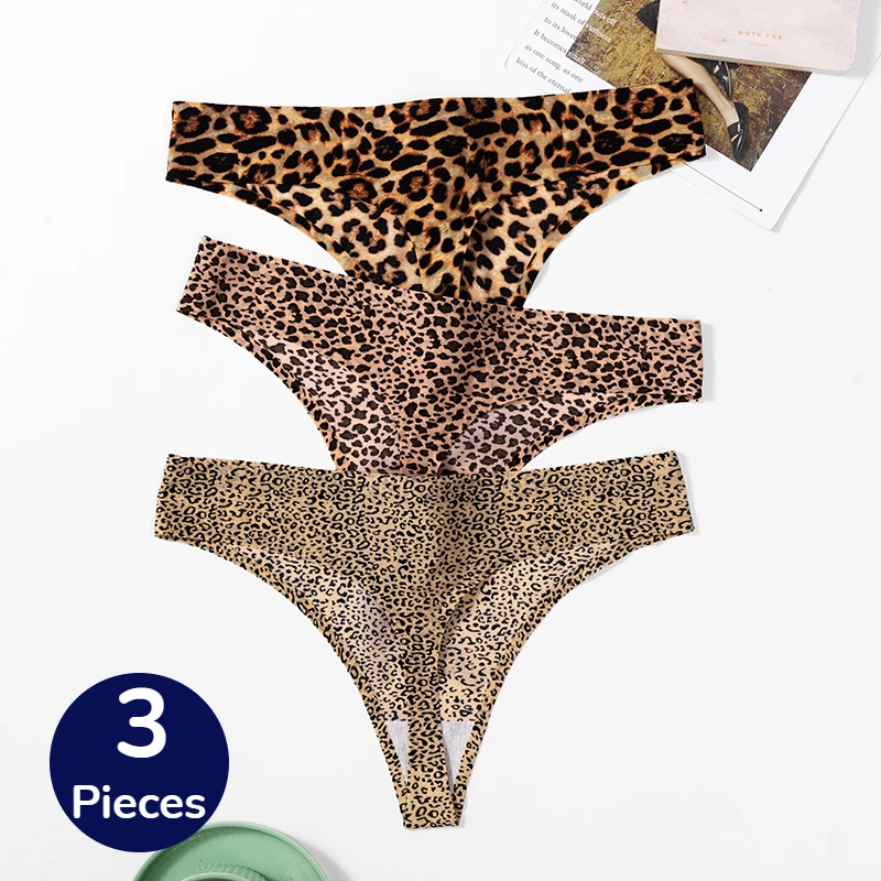 BZEL 3 sztuk/zestaw majtki damskie moda Leopard stringi kobieta bezszwowa bielizna seksowna bielizna oddychające przytulne stringi gorący T-Back