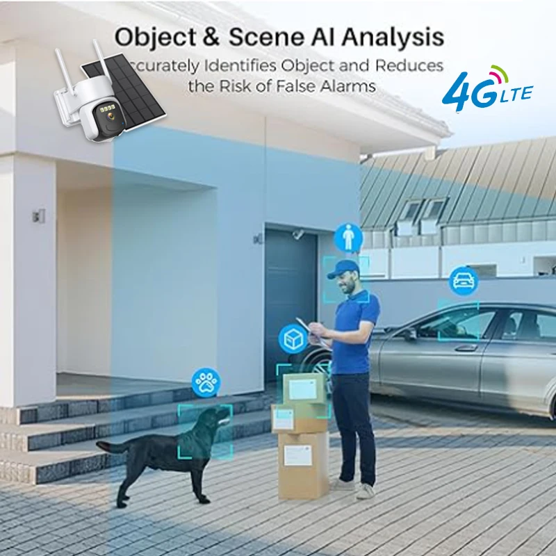 4G LTE Cellular Solar Wireless Outdoor Camera, 2-Channel Audio, 320° Viewing Angle, HD Color Night Vision Outdoor Camera