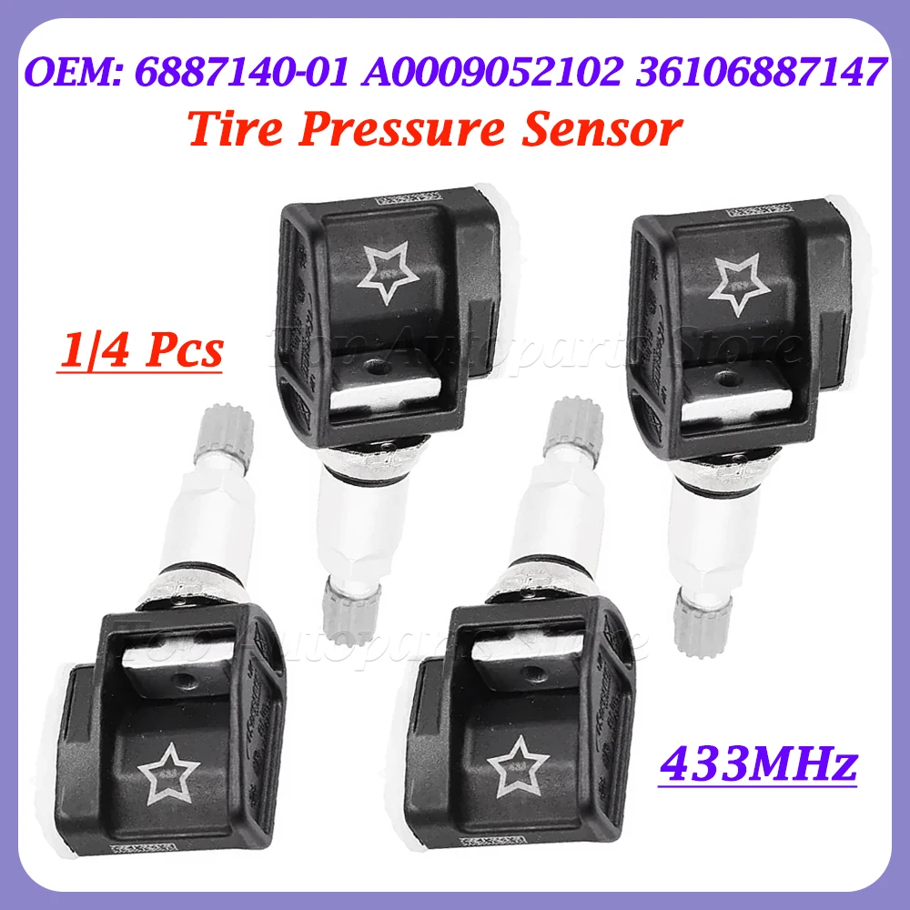 1/4PCS 433MHz A0009052102 36106887147 TPMS Tire Pressure Sensor For Mercedes-Benz VS30 W177 W247 W213 BMW G30 G20 6887140-01