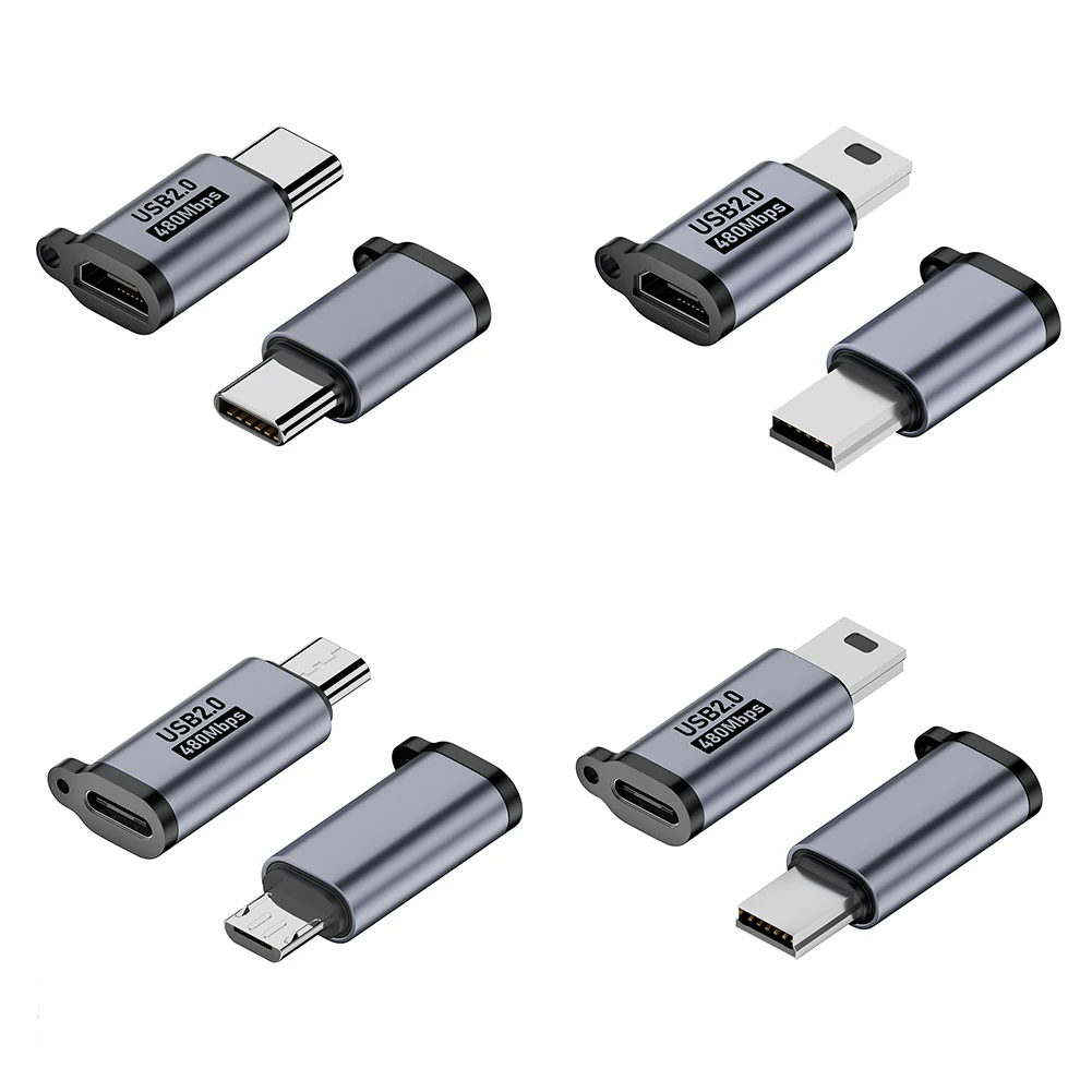 2Pcs Type C Female To Micro USB/ Mini USB Converter 480Mbps Micro USB Female To Mini USB Male Adapter 5V 2A for Phone/Tablet/PC