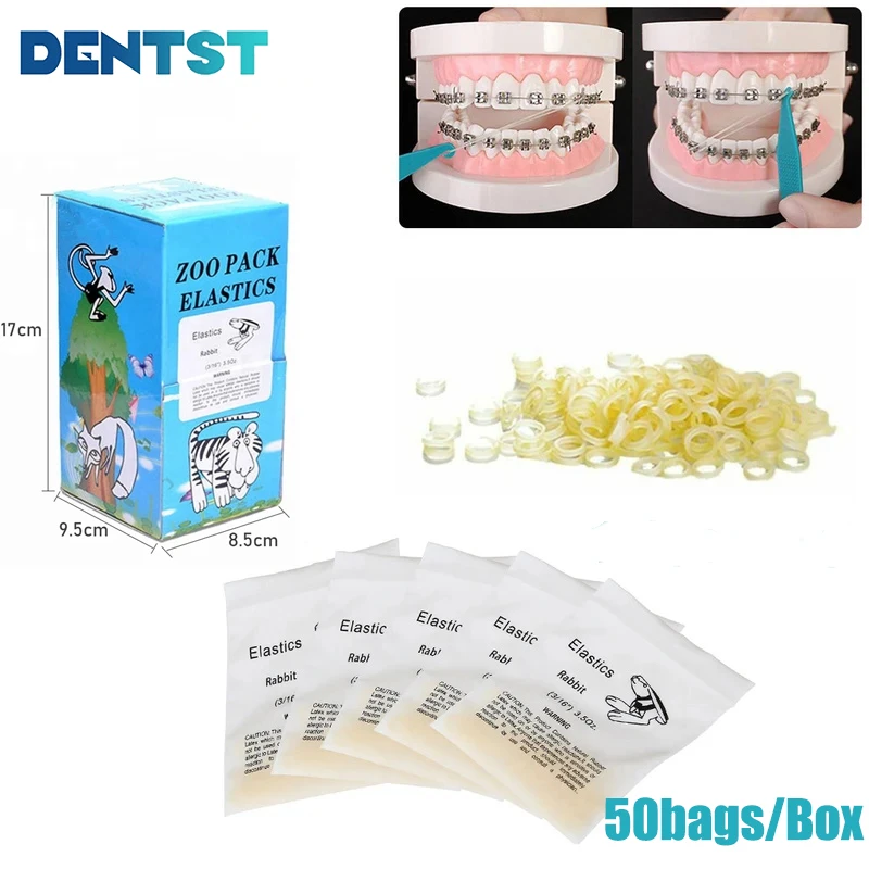 

High Quality Zoo Park Rubber Band Orthodontic Elastics Dental Elastic Band 5 Sizes Dental Material 1 Box/50Bags 5000PCS